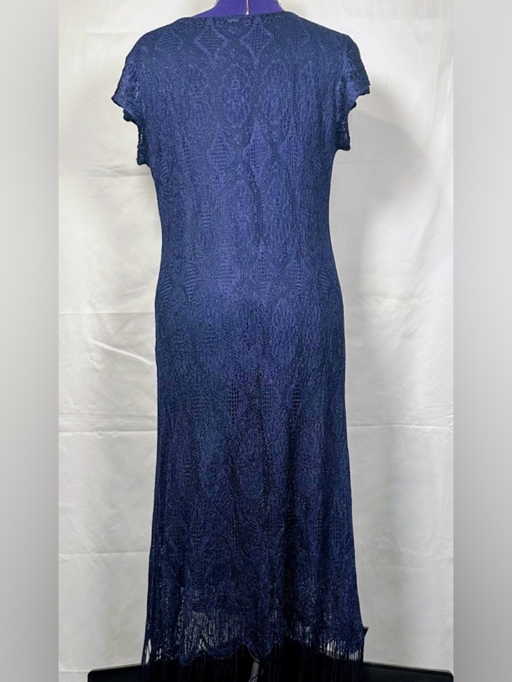 Elegant Navy Lace Maxi Dress with Cap Sleeves - Picture 5 of 8